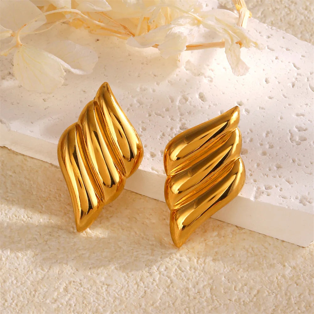 Punk Fashion Big Feather Shape Stud Earrings Female Gold Color Stainless Steel Geometry Earrings for Women Jewelry Gift 2025