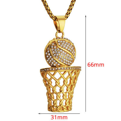 Punk Fashion Iced Out Basketball Basket Pendant Male Gold Color Stainless Steel Sports Necklace For Men Hippie Jewelry Gift 2025
