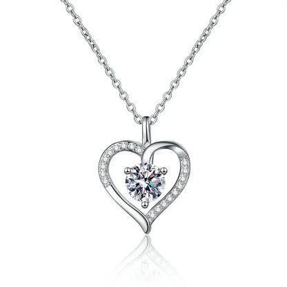 Heart Necklace 100% 925 Sterling Silver 1ct D Color Moissanite Pendant Necklace For Women Sparkling Wedding Party Fine Jewelry