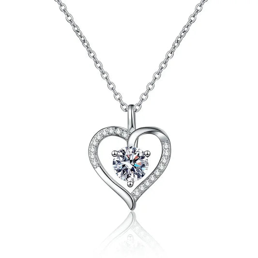 Heart Necklace 100% 925 Sterling Silver 1ct D Color Moissanite Pendant Necklace For Women Sparkling Wedding Party Fine Jewelry