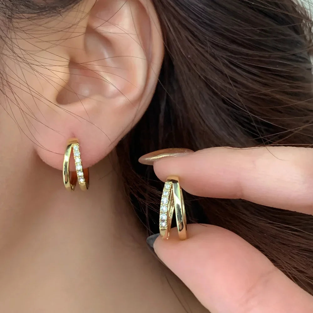 Elegant Gold Zircon Hoop Earrings for Women