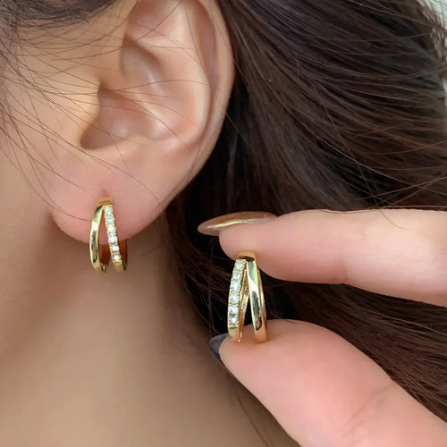 Elegant Gold Zircon Hoop Earrings for Women
