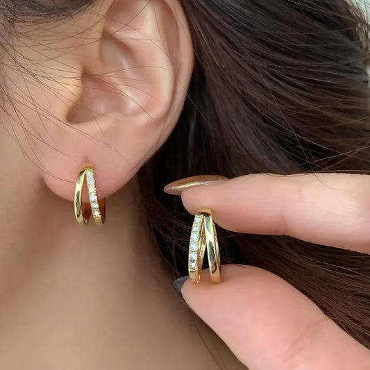 Elegant Gold Zircon Hoop Earrings for Women
