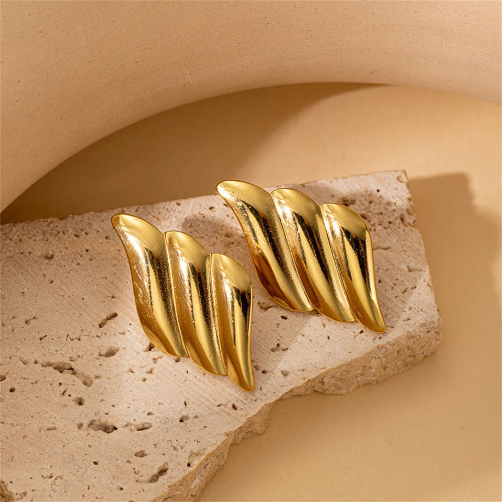Punk Fashion Big Feather Shape Stud Earrings Female Gold Color Stainless Steel Geometry Earrings for Women Jewelry Gift 2025