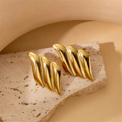 Punk Fashion Big Feather Shape Stud Earrings Female Gold Color Stainless Steel Geometry Earrings for Women Jewelry Gift 2025