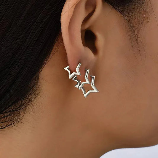 Punk Geometric Star Hoop Earrings - Gold & Silver