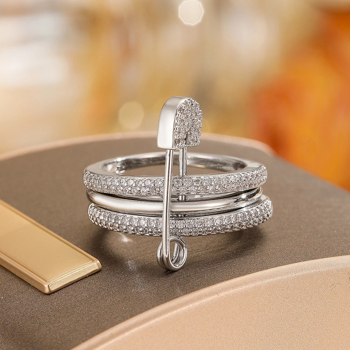 Elegant Three-Ring Zircon Stacked Ring for Women