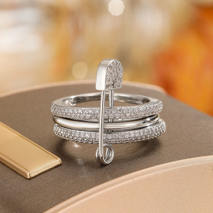 Elegant Three-Ring Zircon Stacked Ring for Women