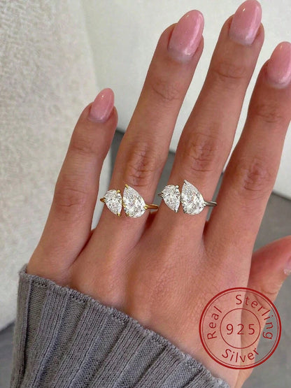925 Sterling Silver Simplicity Classic Zircon Water Drop Ring For Women Engagement Wedding Luxury High Quality Fine Jewelry