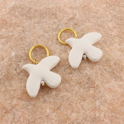 Fashion White Peace Dove Pendant Necklace Earrings for Women Vintage Metal Geometric Round Ear Hoop Jewelry Gift