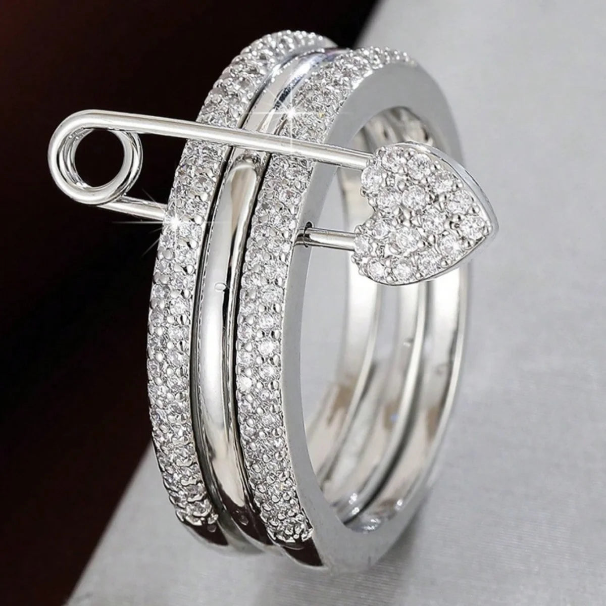 Elegant Three-Ring Zircon Stacked Ring for Women