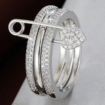 Elegant Three-Ring Zircon Stacked Ring for Women