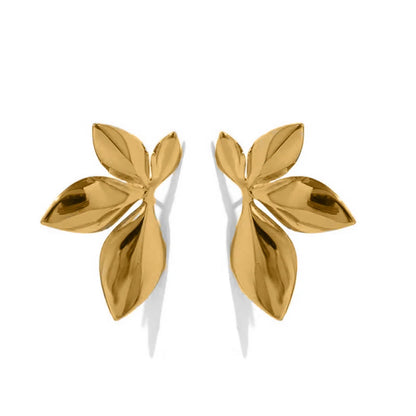 Fashion Stainless Steel Leaves Flower Stud Earrings Bright Anti Allergy Waterproof Charm Texture High Quality Jewelry