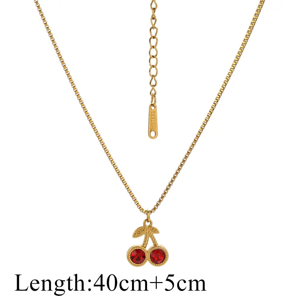 Stainless Steel Cherry Gold Color Pendant Necklace For Women Personality Fashion Necklace Wedding Jewelry Birthday Gifts