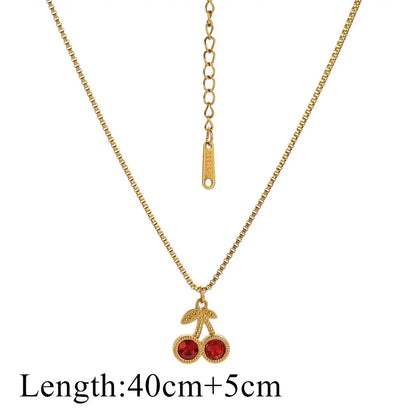 Stainless Steel Cherry Gold Color Pendant Necklace For Women Personality Fashion Necklace Wedding Jewelry Birthday Gifts