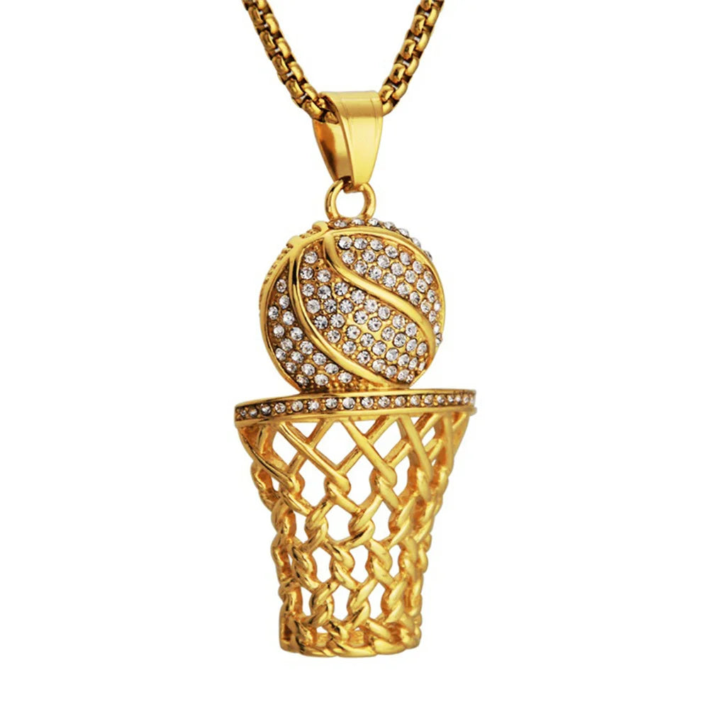 Punk Fashion Iced Out Basketball Basket Pendant Male Gold Color Stainless Steel Sports Necklace For Men Hippie Jewelry Gift 2025
