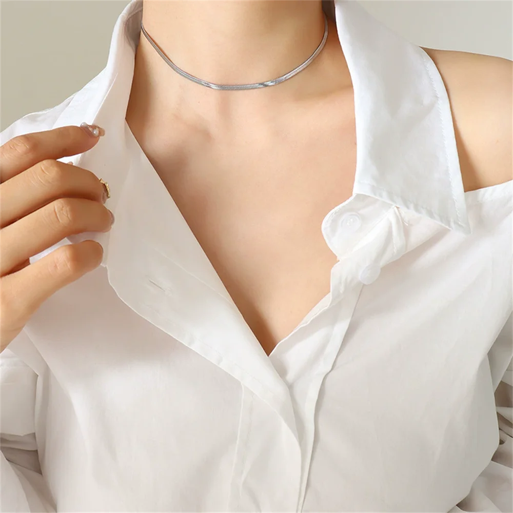 Punk Clavicle Flat Blade Snake Link Choker Necklace Gold Silver Color Stainless Steel Neck Chains For Women Jewelry Chocker 2025