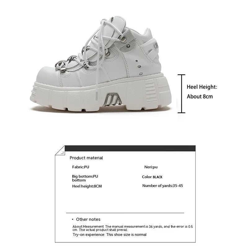 New 2025 Brand Punk Style Women Shoes Lace-up heel height 6CM Platform Shoes Woman Rock Boots Metal Decor Woman Sneakers