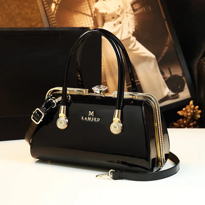 Patent Leather Women Bag for Middle Age Mothers Large Capacity Crossbody Shiny Diamond Tote Bag