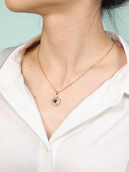 TYYL Lab Grown Ruby Heart Pendant Real 925 Silver Necklace 18K Gold Plated Frosted Moissanite Pendants Luxury Wedding Jewelry