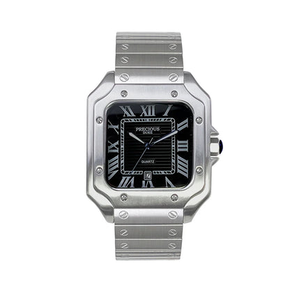 British Brand Top Luxury Men's Square Quartz Watch Stainless Steel Alloy Watch Roman Numeral Calendar Watch