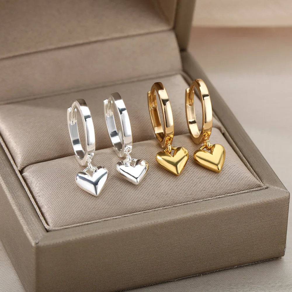 Stainless Steel Heart Earrings For Women Vintage Gold Color Heart Drop Earring Wedding Valentine Jewelry Gift Free Shipping