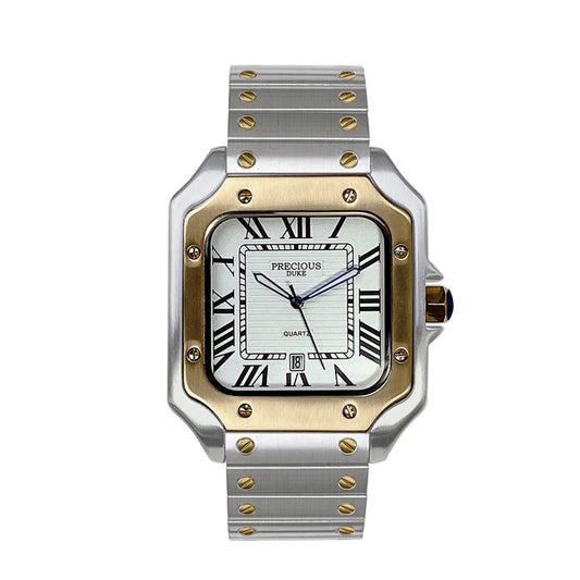 British Brand Top Luxury Men's Square Quartz Watch Stainless Steel Alloy Watch Roman Numeral Calendar Watch