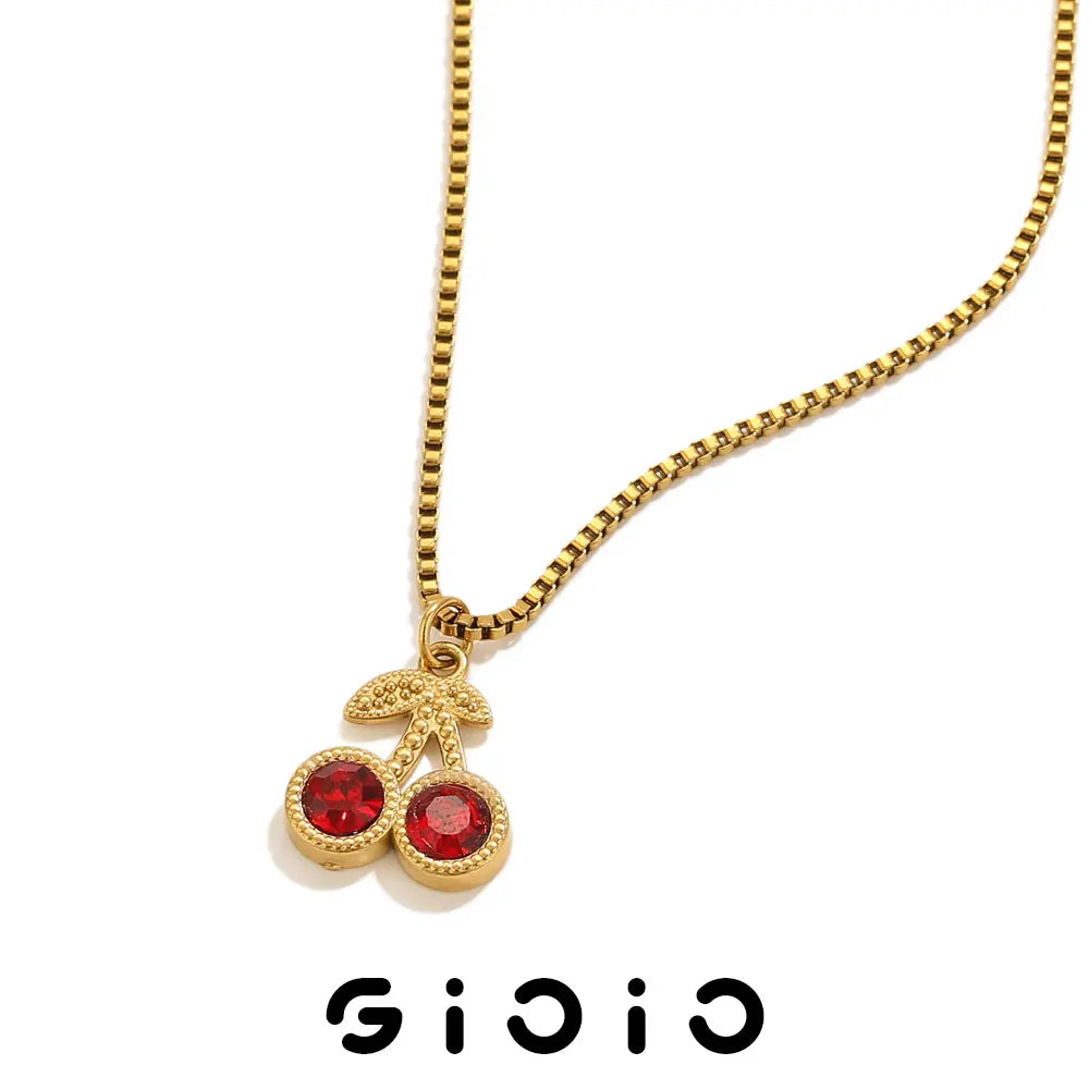 Stainless Steel Cherry Gold Color Pendant Necklace For Women Personality Fashion Necklace Wedding Jewelry Birthday Gifts