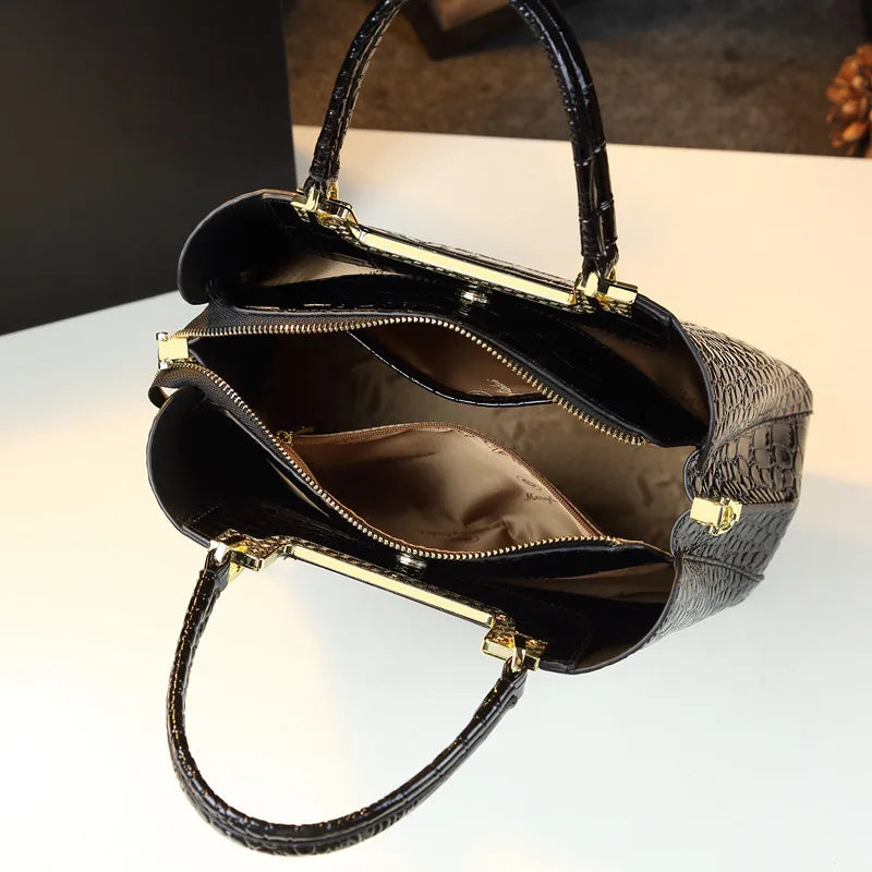 Summer Shiny Mother Bag Crocodile Pattern Middle Aged Women Tote Light Luxury Brand Handbag