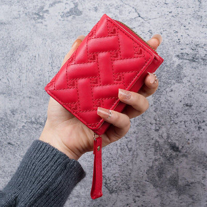 New Women's Wallet Short, Simple Embroidered Love PU Zero Wallet Multi Card Small Wallet Wallet Wallet Clip Card Bag
