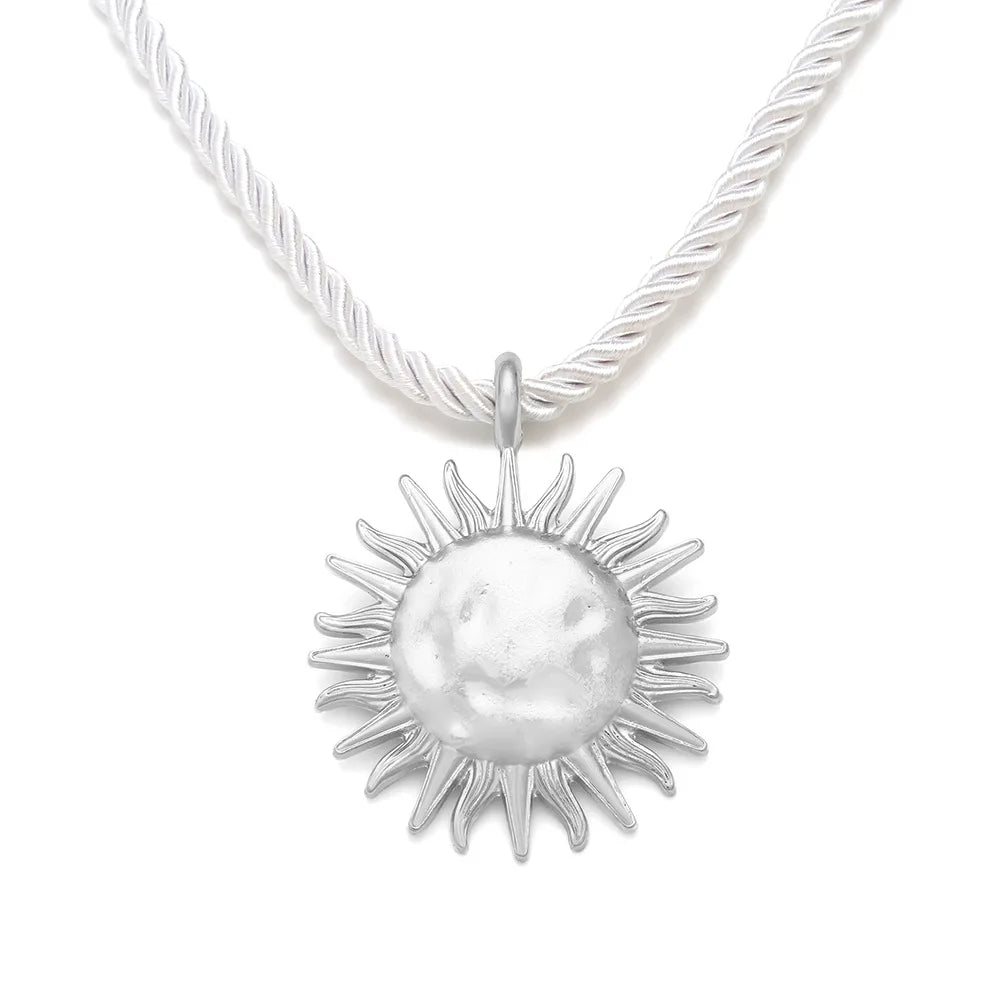 ZAA Vintage Metal Sun Flower Pendant Necklace for Women Rope Chain Collar Jewelry Beach Party Fashion Accessories Gift