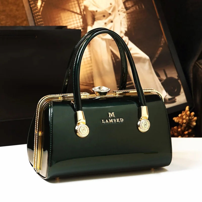 Patent Leather Women Bag for Middle Age Mothers Large Capacity Crossbody Shiny Diamond Tote Bag