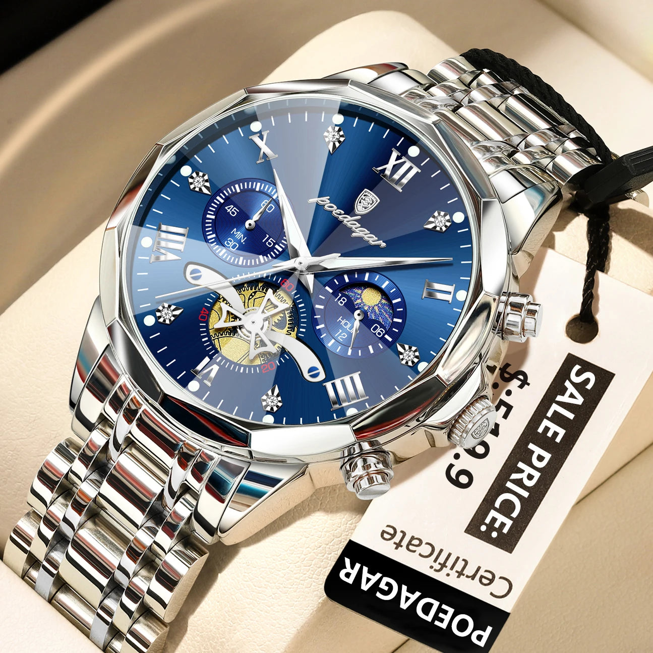 POEDAGAR Elegance Men's Luminous Chronograph Watch