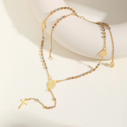 Stainless Steel Virgin Vrand Three-color Beaded Y-Shaped Necklaces for women,The Holy Spirit Cross Pendant Necklace,Jewelry Gift