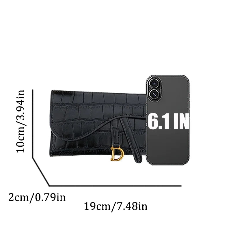 Women's Long Alligator Pattern Wallet Comfort PU Leather Tri-Fold Purse with Card Slots & Metal Clasp for Shopping and Daily Use