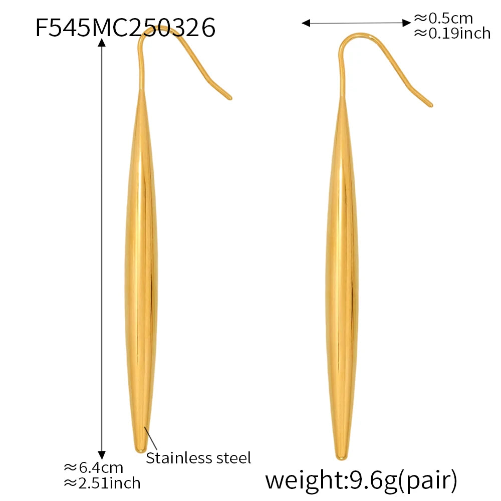 Niche Line Unique Pendant Stainless Steel Long Earrings For Women Waterproof Gold Plated OL Luxury Ear Stud Daily Jewelry