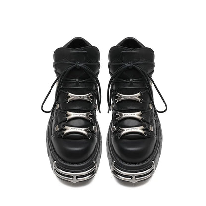New 2025 Brand Punk Style Women Shoes Lace-up heel height 6CM Platform Shoes Woman Rock Boots Metal Decor Woman Sneakers