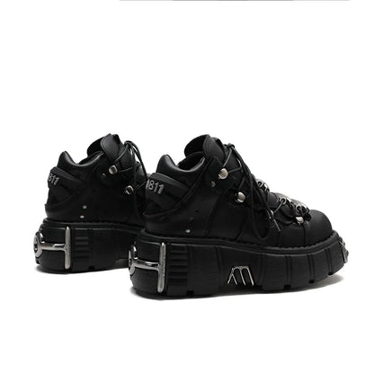 New 2025 Brand Punk Style Women Shoes Lace-up heel height 6CM Platform Shoes Woman Rock Boots Metal Decor Woman Sneakers