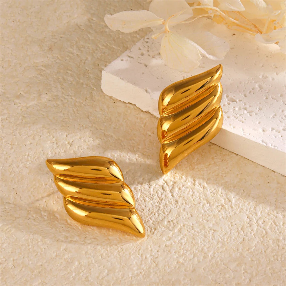 Punk Fashion Big Feather Shape Stud Earrings Female Gold Color Stainless Steel Geometry Earrings for Women Jewelry Gift 2025