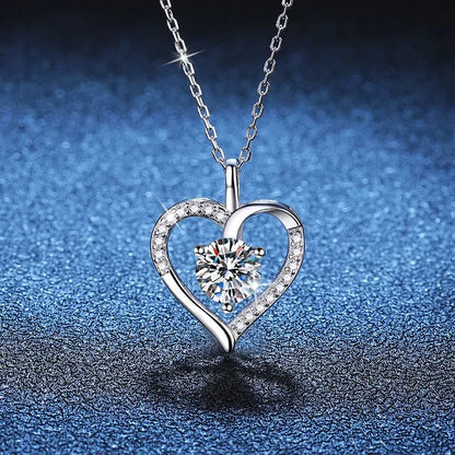 Heart Necklace 100% 925 Sterling Silver 1ct D Color Moissanite Pendant Necklace For Women Sparkling Wedding Party Fine Jewelry
