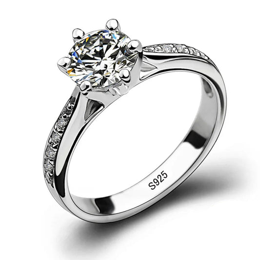 Luxury 925 Sterling Silver Classic Ring for Women Six claw jewelry simple 70ct diamond ring imitation diamond women's ring