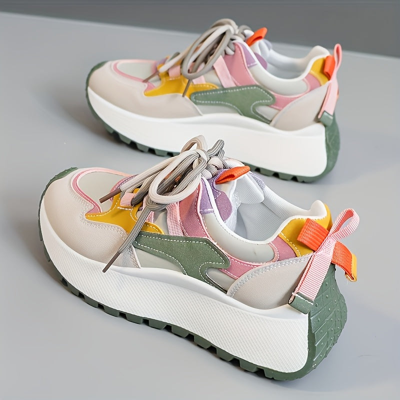 LYKU Women's 2024 Red Chunky Platform Lace-Up Dad Shoes - Low-Top  Sneakers with Thick PVC Sole, Breathable for height & Casual, Autumn Walking Shoes