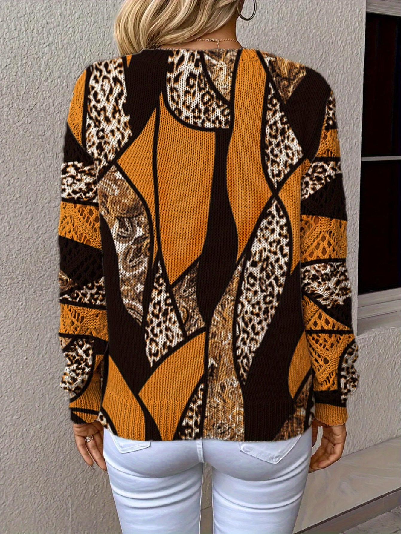 Elegant All-Season Bohemian Fashionable Versatile Pullover V Neck Long Sleeve Women's Top with Floral Pattern Flat Digital Print, Full-Piece Knitwear for Office Wear Street Style Home Outings