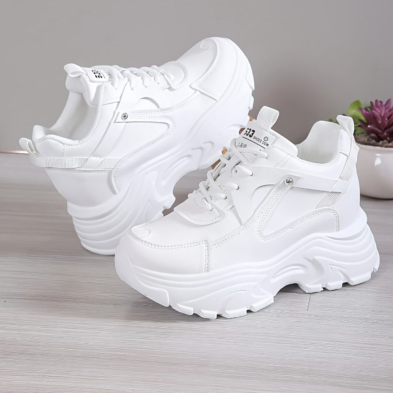 Women's Fashion All-White Platform Sneakers - Trendy Look, Stylish Design, Comfortable for All-Day Wear
