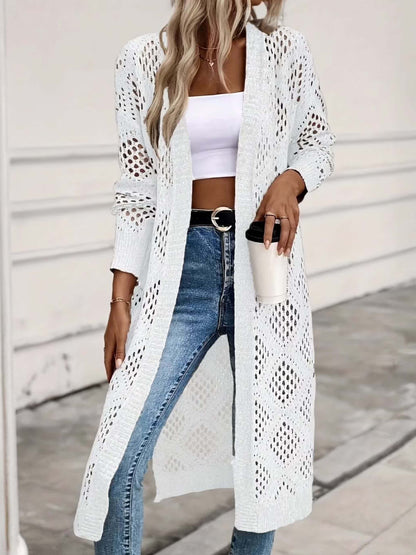 Women's Crochet Lace Off-Shoulder Long Kimono Cardigan for Spring/Summer Beachwear (Bikini Not Included)