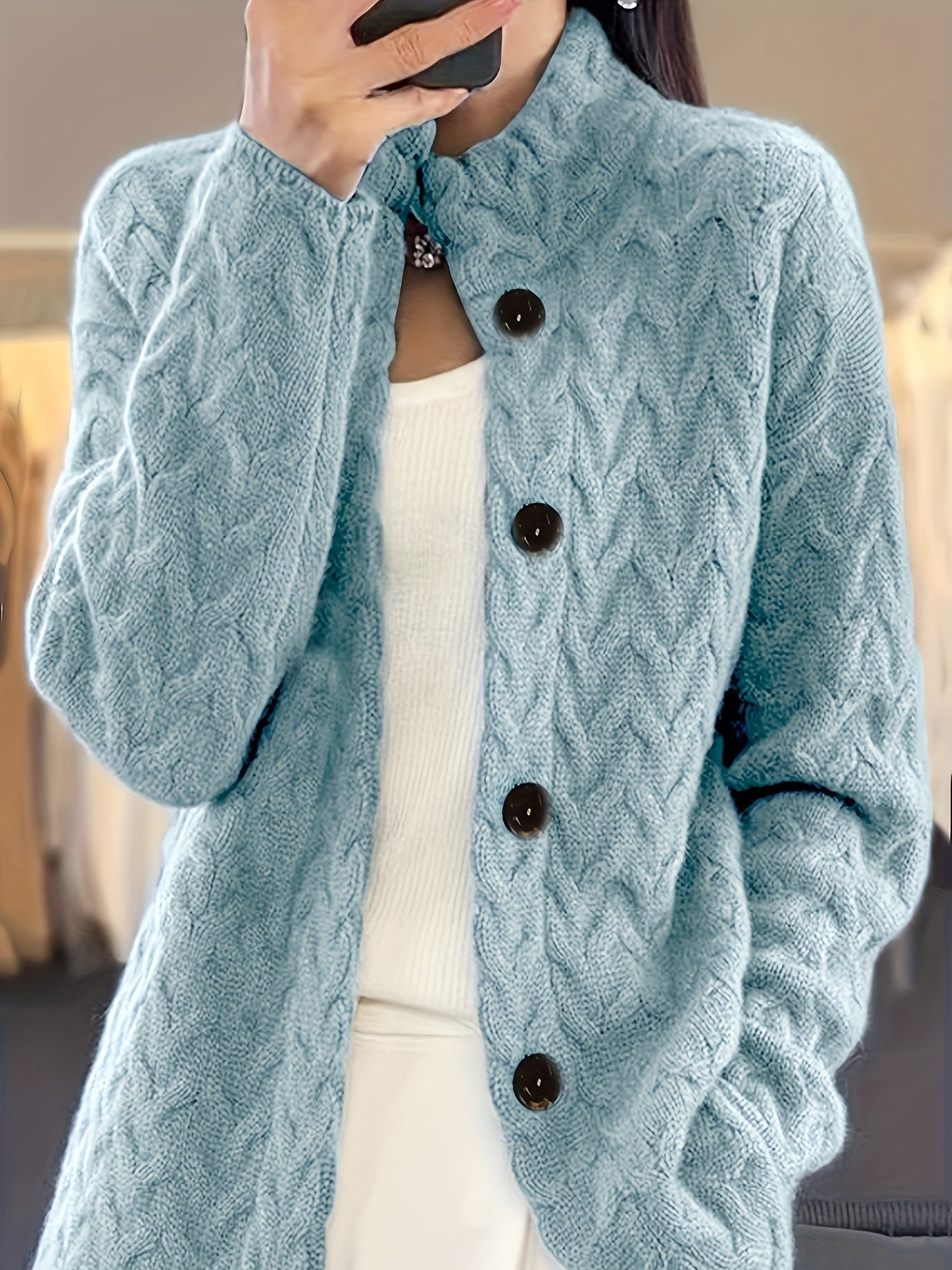 Directional autumn and winter plus size Women's casual commuting warm small collar corrugated cardigan with buttons padded sweater coat.