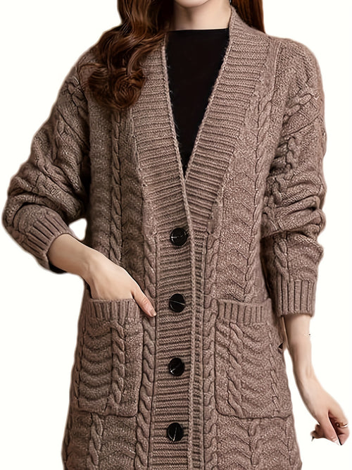 Women'S Button Coat with Pockets, V-Neck Cardigan, Basic Outerwear Top D041