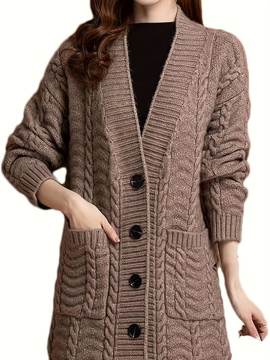 Women'S Button Coat with Pockets, V-Neck Cardigan, Basic Outerwear Top D041