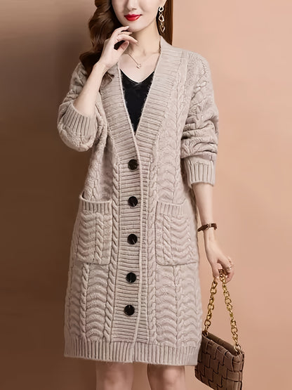 Women'S Button Coat with Pockets, V-Neck Cardigan, Basic Outerwear Top D041