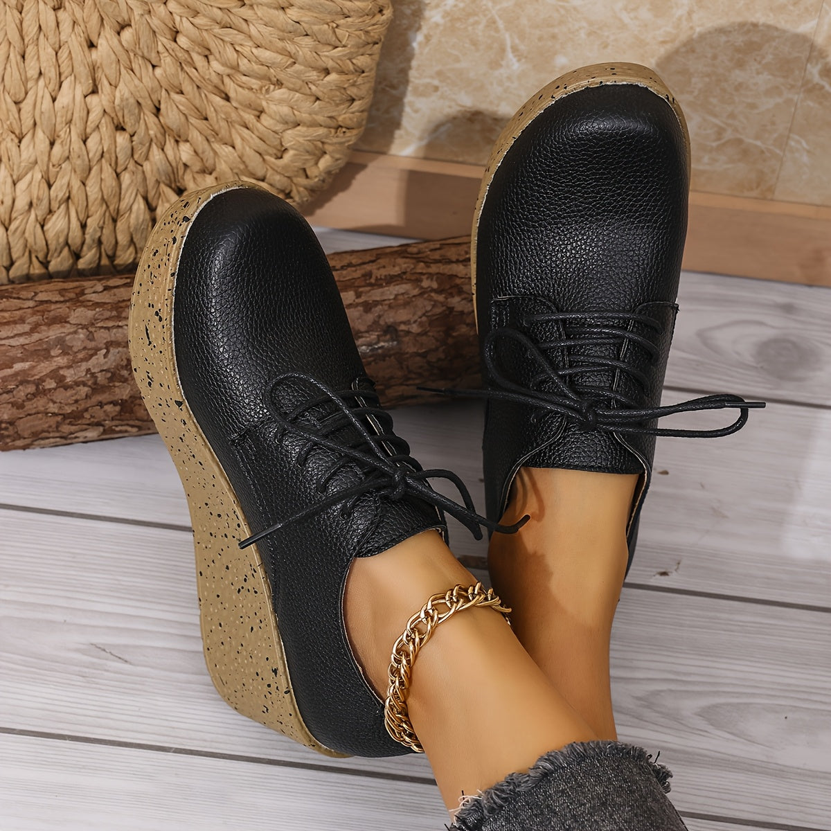 Spring And Autumn Stylish Casual Wedge Shoes with Comfortable Platform, Thick-Soled Lace-Up Sneakers for All Seasons.